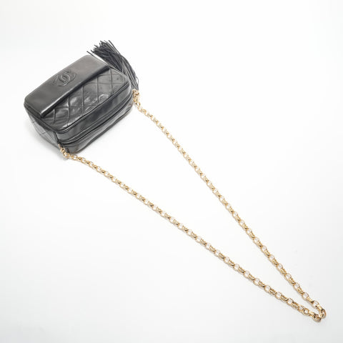 CHANEL No. 1 1989-1991 Lambskin Camera Bag with Chain and Tassel Shoulder Bag black WS23841