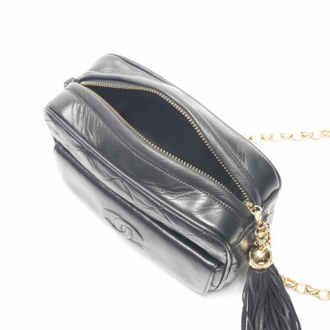 CHANEL No. 1 1989-1991 Lambskin Camera Bag with Chain and Tassel Shoulder Bag black WS23841