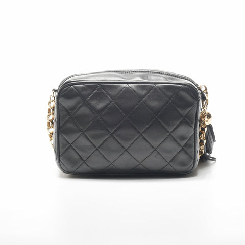CHANEL No. 1 1989-1991 Lambskin Camera Bag with Chain and Tassel Shoulder Bag black WS23841