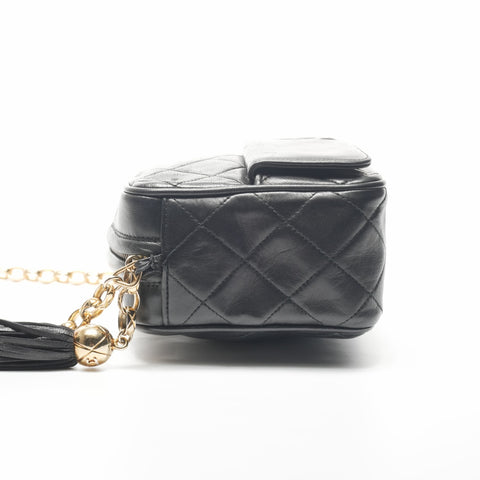 CHANEL No. 1 1989-1991 Lambskin Camera Bag with Chain and Tassel Shoulder Bag black WS23841
