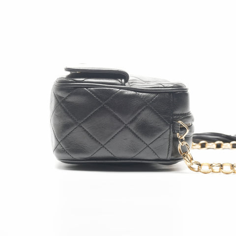 CHANEL No. 1 1989-1991 Lambskin Camera Bag with Chain and Tassel Shoulder Bag black WS23841