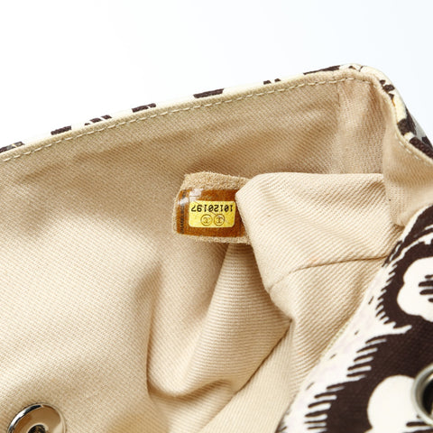 CHANEL 10 Series 2005-2006 Canvas Camellia Flap Chain Shoulder Bag Beige brown WS23844