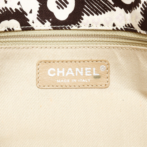 CHANEL 10 Series 2005-2006 Canvas Camellia Flap Chain Shoulder Bag Beige brown WS23844