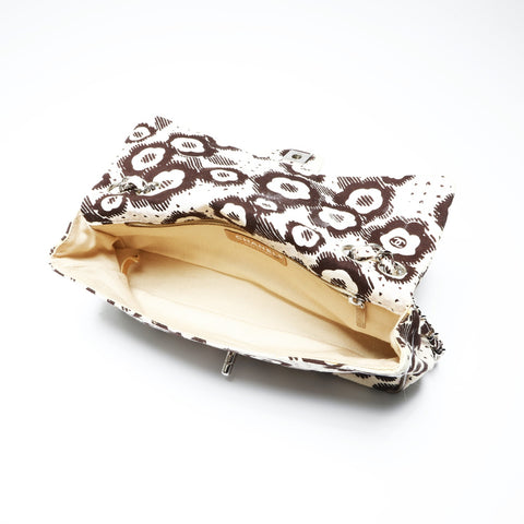 CHANEL 10 Series 2005-2006 Canvas Camellia Flap Chain Shoulder Bag Beige brown WS23844