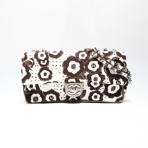 CHANEL 10 Series 2005-2006 Canvas Camellia Flap Chain Shoulder Bag Beige brown WS23844