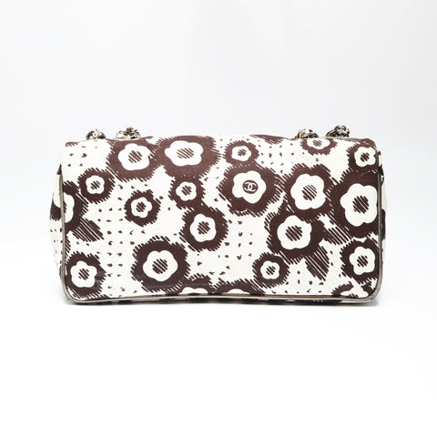 CHANEL 10 Series 2005-2006 Canvas Camellia Flap Chain Shoulder Bag Beige brown WS23844