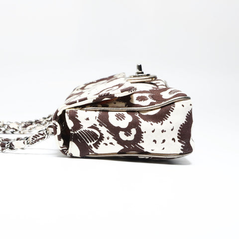 CHANEL 10 Series 2005-2006 Canvas Camellia Flap Chain Shoulder Bag Beige brown WS23844