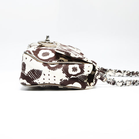 CHANEL 10 Series 2005-2006 Canvas Camellia Flap Chain Shoulder Bag Beige brown WS23844