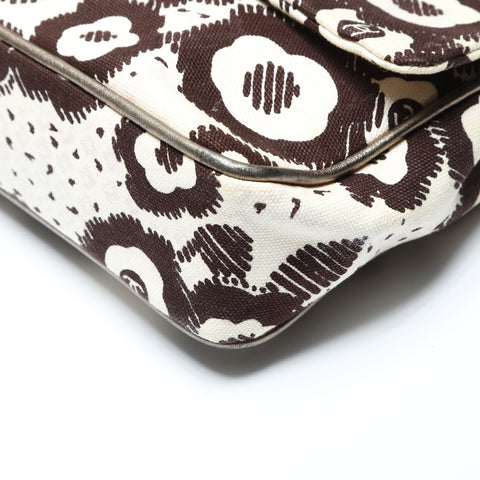 CHANEL 10 Series 2005-2006 Canvas Camellia Flap Chain Shoulder Bag Beige brown WS23844