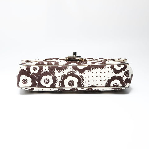 CHANEL 10 Series 2005-2006 Canvas Camellia Flap Chain Shoulder Bag Beige brown WS23844