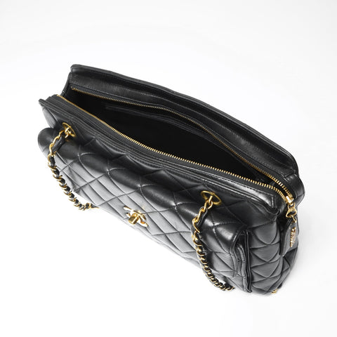 CHANEL No. 4 1996-1997 Lambskin Matelasse Tote Bag Shoulder Bag black WS23845