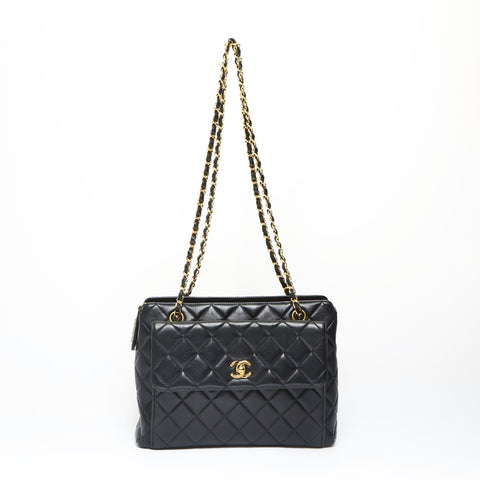 CHANEL No. 4 1996-1997 Lambskin Matelasse Tote Bag Shoulder Bag black WS23845