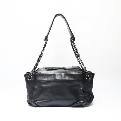 CHANEL 10 series 2005-2006 Lambskin Chain Wild Stitch Shoulder Bag black WS23849