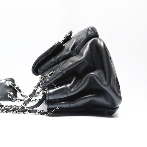 CHANEL 10 series 2005-2006 Lambskin Chain Wild Stitch Shoulder Bag black WS23849