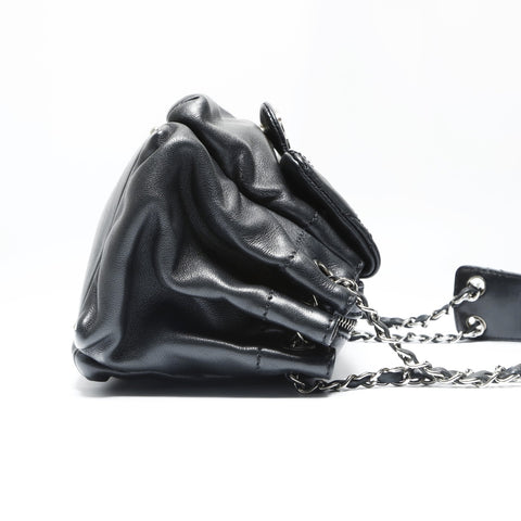 CHANEL 10 series 2005-2006 Lambskin Chain Wild Stitch Shoulder Bag black WS23849