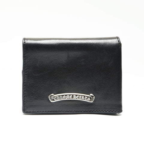 CHROME HEARTS Leather Scroll Logo Folding Wallet Compact Card Case black WS23858