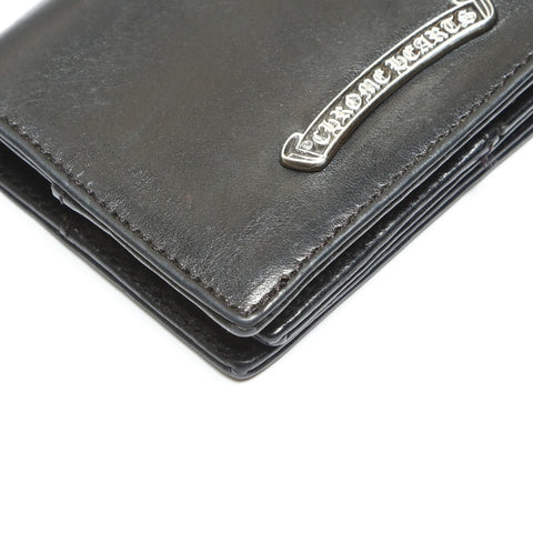 CHROME HEARTS Leather Scroll Logo Folding Wallet Compact Card Case black WS23858