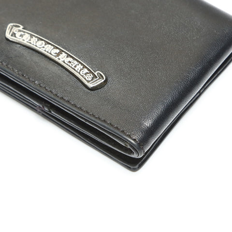 CHROME HEARTS Leather Scroll Logo Folding Wallet Compact Card Case black WS23858