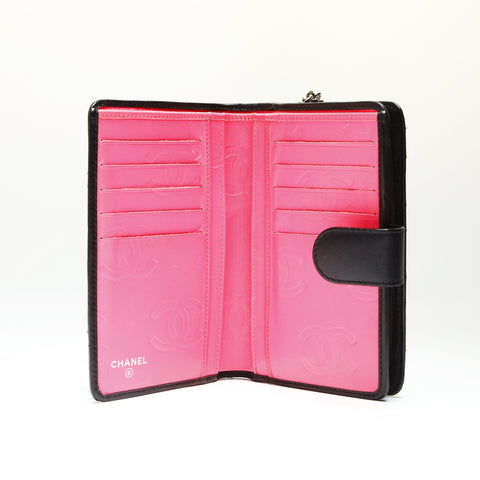 CHANEL No. 14 2010-2011 Cambon Line Lambskin COCO Mark Bifold Wallet black WS23860