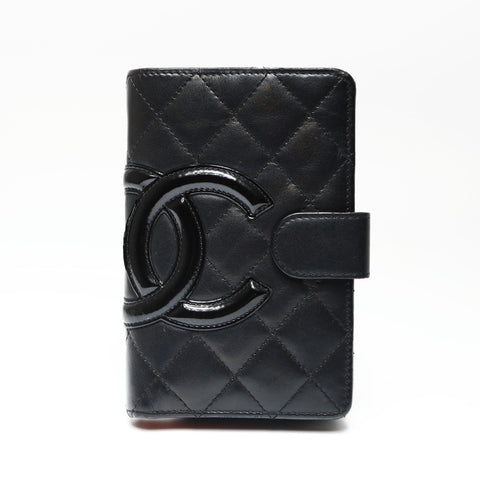 CHANEL No. 14 2010-2011 Cambon Line Lambskin COCO Mark Bifold Wallet black WS23860