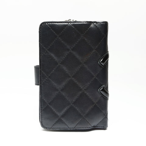 CHANEL No. 14 2010-2011 Cambon Line Lambskin COCO Mark Bifold Wallet black WS23860