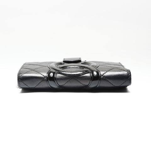 CHANEL No. 14 2010-2011 Cambon Line Lambskin COCO Mark Bifold Wallet black WS23860
