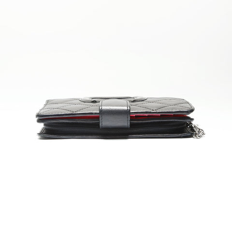 CHANEL No. 14 2010-2011 Cambon Line Lambskin COCO Mark Bifold Wallet black WS23860