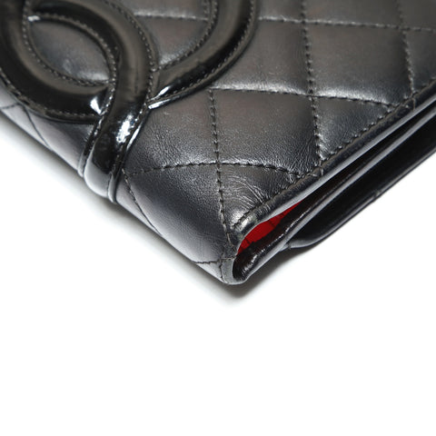 CHANEL No. 14 2010-2011 Cambon Line Lambskin COCO Mark Bifold Wallet black WS23860