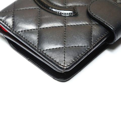 CHANEL No. 14 2010-2011 Cambon Line Lambskin COCO Mark Bifold Wallet black WS23860