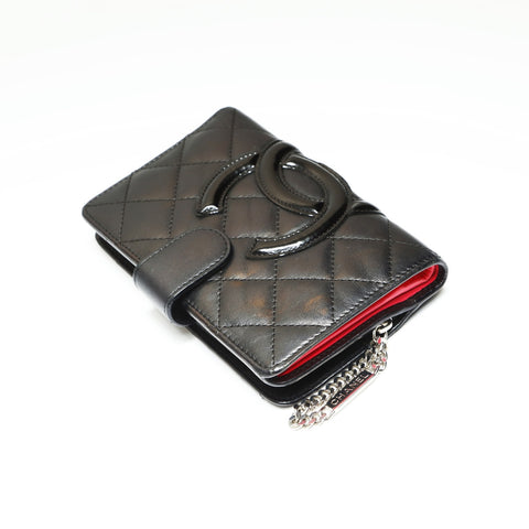 CHANEL No. 14 2010-2011 Cambon Line Lambskin COCO Mark Bifold Wallet black WS23860