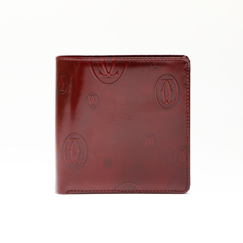 CARTIER happy birthday patent leather Bifold Wallet Red WS23863