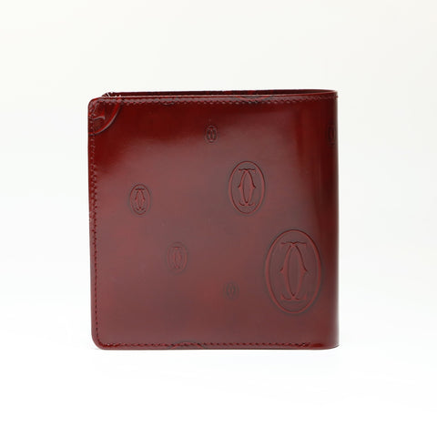 CARTIER happy birthday patent leather Bifold Wallet Red WS23863