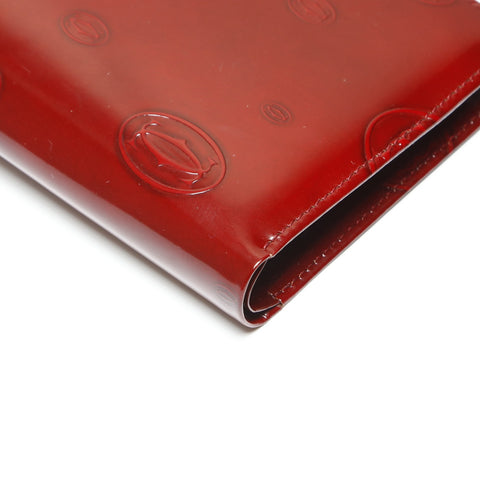 CARTIER happy birthday patent leather Bifold Wallet Red WS23863