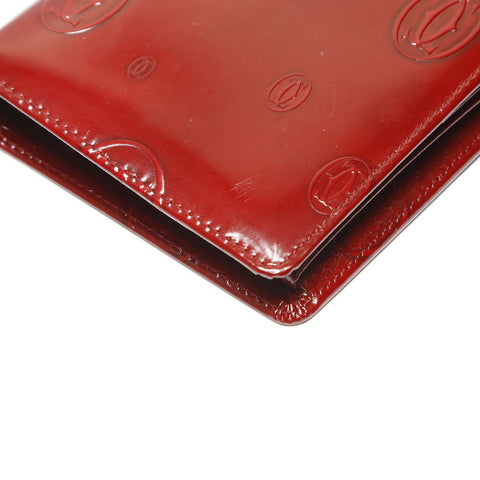 CARTIER happy birthday patent leather Bifold Wallet Red WS23863