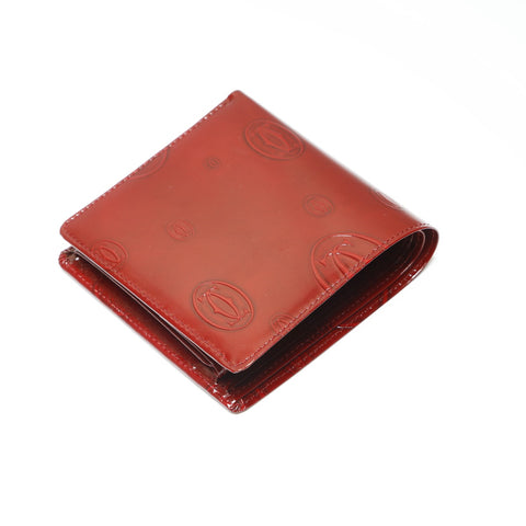 CARTIER happy birthday patent leather Bifold Wallet Red WS23863