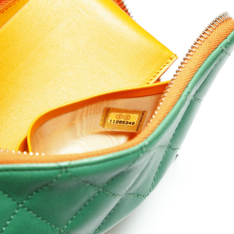 CHANEL No. 11 2008-2009 Matelasse Round Zip Lambskin Purse green WS23873