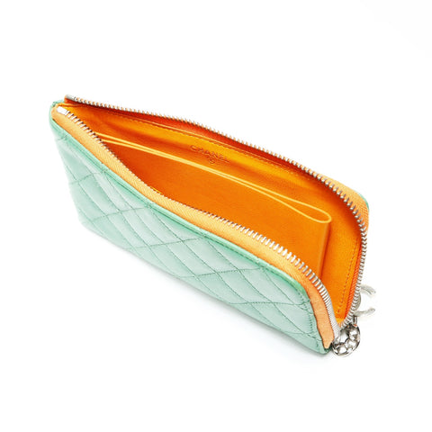 CHANEL No. 11 2008-2009 Matelasse Round Zip Lambskin Purse green WS23873