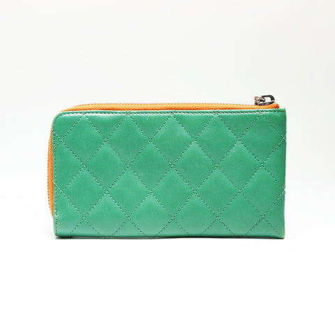 CHANEL No. 11 2008-2009 Matelasse Round Zip Lambskin Purse green WS23873