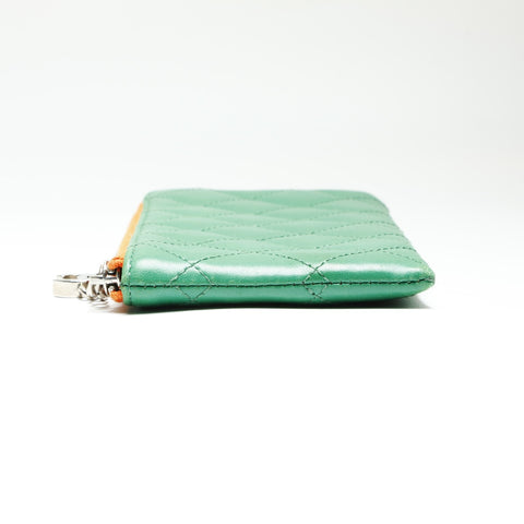 CHANEL No. 11 2008-2009 Matelasse Round Zip Lambskin Purse green WS23873