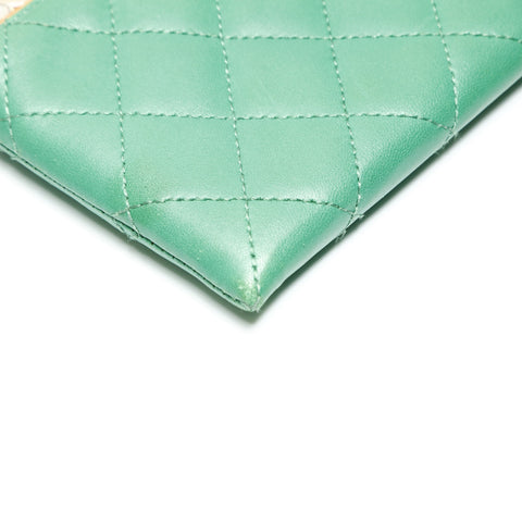 CHANEL No. 11 2008-2009 Matelasse Round Zip Lambskin Purse green WS23873