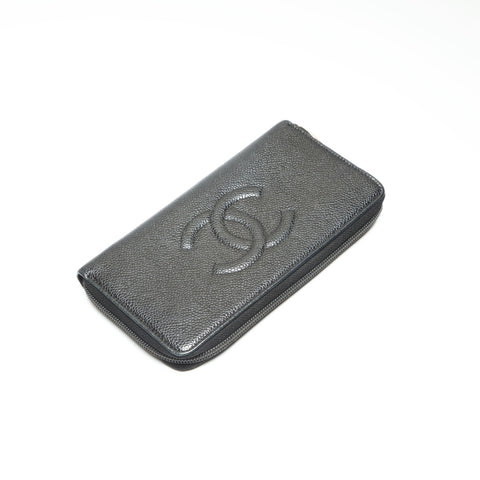 CHANEL 20 series 2014-2015 COCO Mark Caviar Leather Round Zip Purse black WS23875