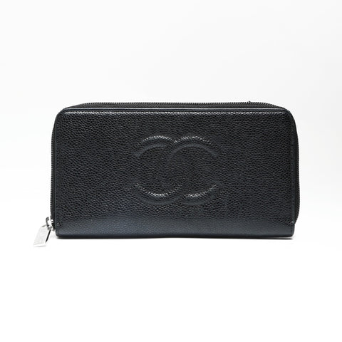 CHANEL 20 series 2014-2015 COCO Mark Caviar Leather Round Zip Purse black WS23875