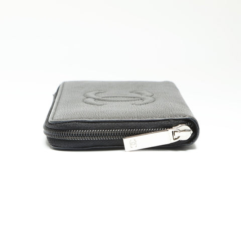 CHANEL 20 series 2014-2015 COCO Mark Caviar Leather Round Zip Purse black WS23875