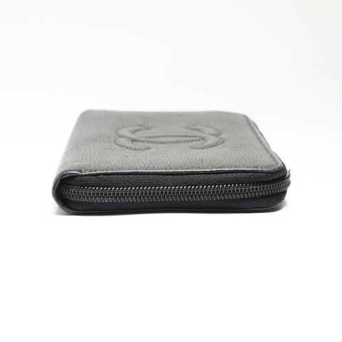 CHANEL 20 series 2014-2015 COCO Mark Caviar Leather Round Zip Purse black WS23875