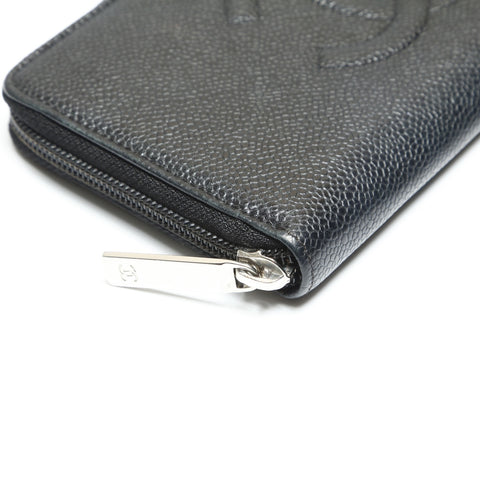 CHANEL 20 series 2014-2015 COCO Mark Caviar Leather Round Zip Purse black WS23875