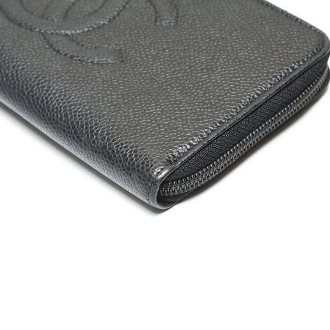 CHANEL 20 series 2014-2015 COCO Mark Caviar Leather Round Zip Purse black WS23875