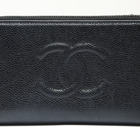 CHANEL 20 series 2014-2015 COCO Mark Caviar Leather Round Zip Purse black WS23875