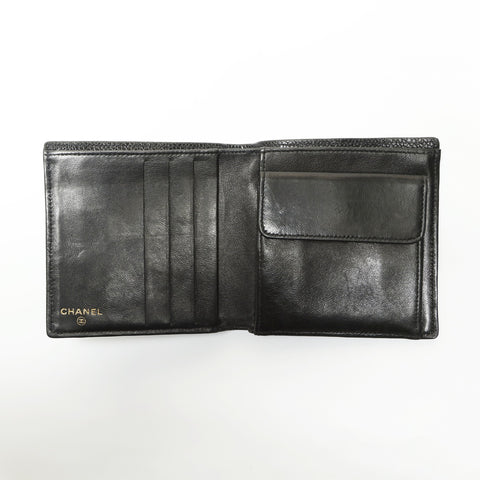 CHANEL No. 4 1996-1997 Caviar Skin COCO Mark Bifold Wallet black WS23883