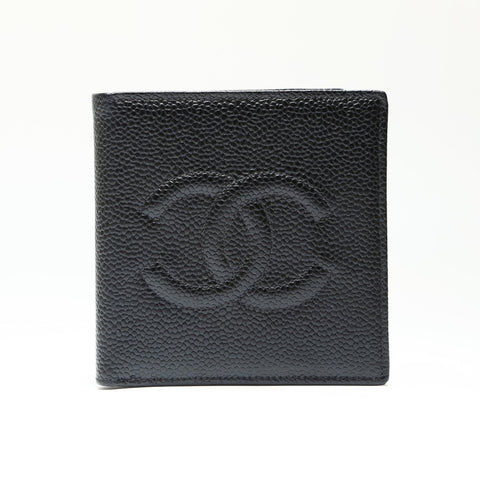 CHANEL No. 4 1996-1997 Caviar Skin COCO Mark Bifold Wallet black WS23883