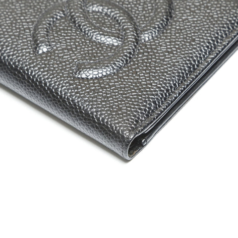 CHANEL No. 4 1996-1997 Caviar Skin COCO Mark Bifold Wallet black WS23883